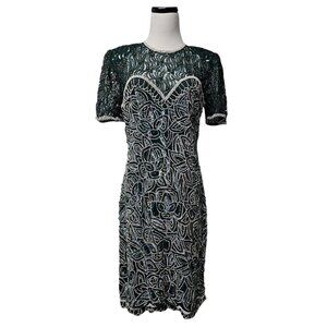 90s - 00s American Night see-thru sweetheart beaded silk dress . size M 8 - 9